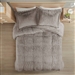 Full/Queen Grey Soft Sherpa Faux Fur 3-Piece Comforter Set with Pillow Shams