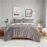 Full/Queen size Grey Reversible Soft Sherpa Faux Fur 3-Piece Comforter Set