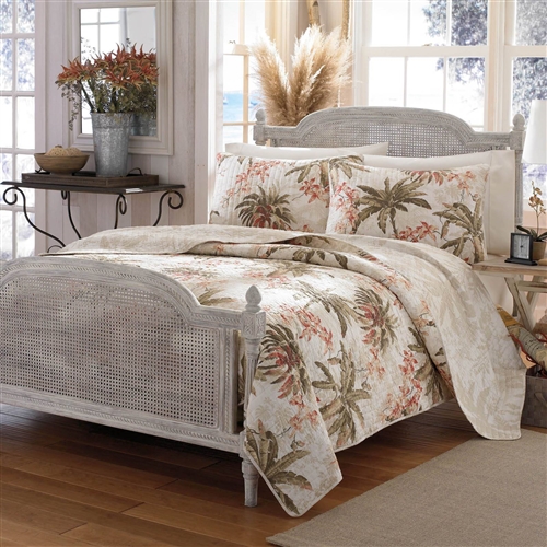 Full / Queen Size Cotton Coastal Palm Tree 3 Piece Polyester Reversible Quilt Set