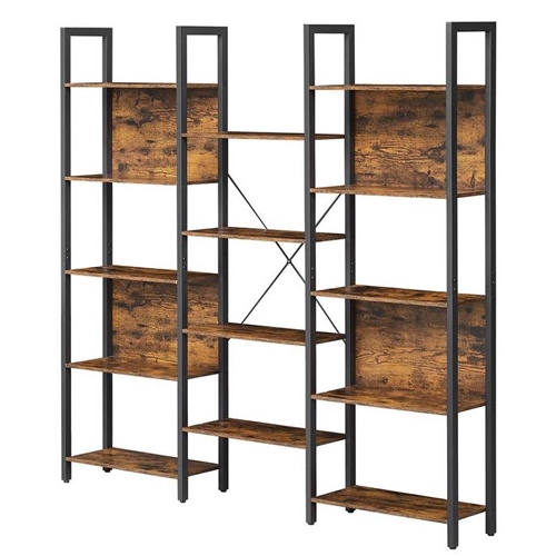 FarmHouse Rustic Brown Bookcase w/ 14 Storage Shelves