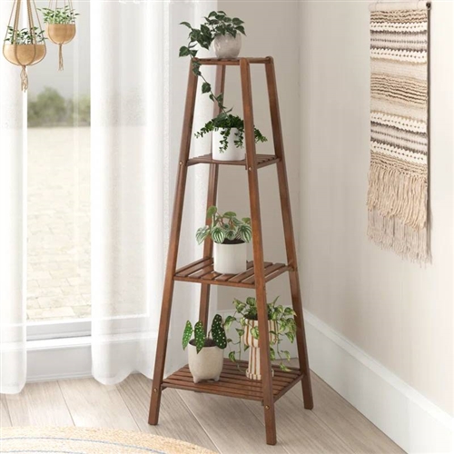 Modern Boho Wooden 4-Shelf Pyramidal Plant Stand