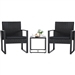 Outdoor 3-Piece Patio Furniture Set with 2 Black Patio Chairs and 1 Side Table