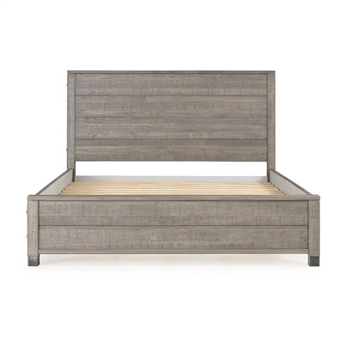 Full Solid Wooden Platform Bed Frame with Headboard in Grey Wood Finish