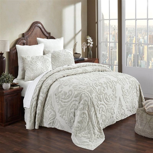 Full Size OverSized 100% Cotton Chenille 3 PCS Coverlet Bedspread Set in Ivory