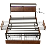Full Size Brown USB Plug In Headboard Platform Bed with 4 Storage Drawers