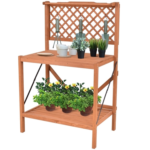 Folding Wooden Garden Workstation Potting Bench with Shelf