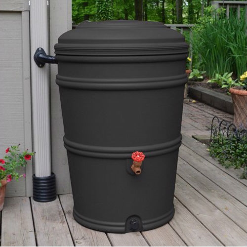 45-Gallon Rain Barrel with Spigot and Rain Gutter Water Diverter in Charcoal