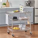 Kitchen Island Cart with Stainless Steel Top and 2 Bottom Storage Shelves