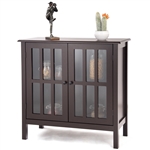 Brown Wood Sideboard Buffet Cabinet with Glass Panel Doors