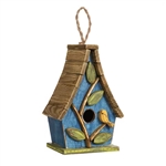 Farmhouse Solid Wood Hanging Birdhouse in Blue Green Yellow Brown