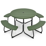 Green All Weather 8 Seater Picnic Table Umbrella Hole