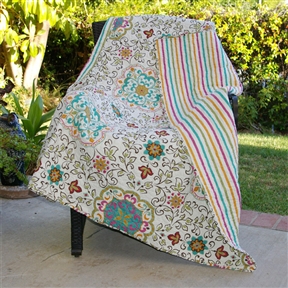 100% Cotton Throw Quilt Blanket with Bohemian Style Floral Pattern