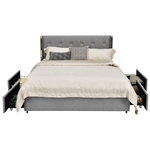 Full Size Grey/Gold Linen Headboard 4 Drawer Storage Platform Bed