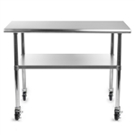 Stainless Steel 48 x 24-inch Kitchen Prep Table with Casters
