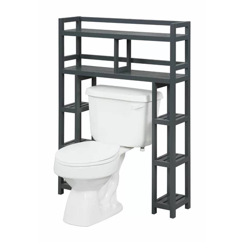 Solid Wood Over the Toilet Bathroom Storage Unit in Black Graphite Finish