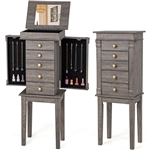 5-Drawer Jewelry Armoire Cabinet with Top Mirror in Grey Wood Finish