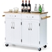 White Kitchen Cart Island with Wood Top 2 Drawers and Bottom Storage Cabinet