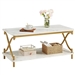 White Faux Marble Coffee Table with Gold Metal Frame and Bottom Storage Shelf