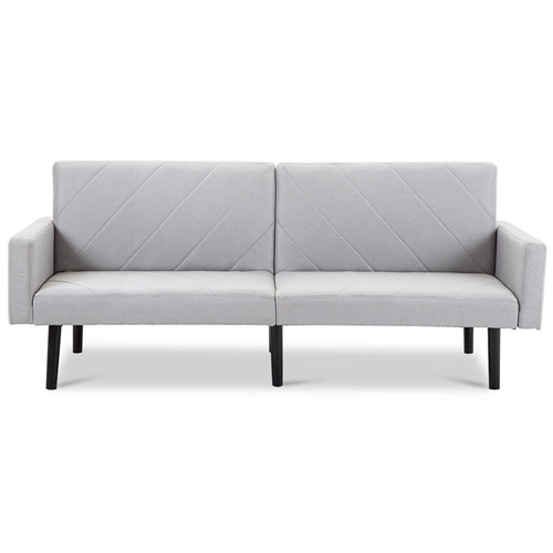 Modern Grey Linen Split-Back Futon Sofa Bed Couch