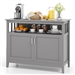 Grey Wood 2-Door Dining Buffet Sideboard Cabinet with Open Storage Shelf