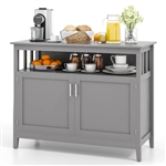 Grey Wood 2-Door Dining Buffet Sideboard Cabinet with Open Storage Shelf