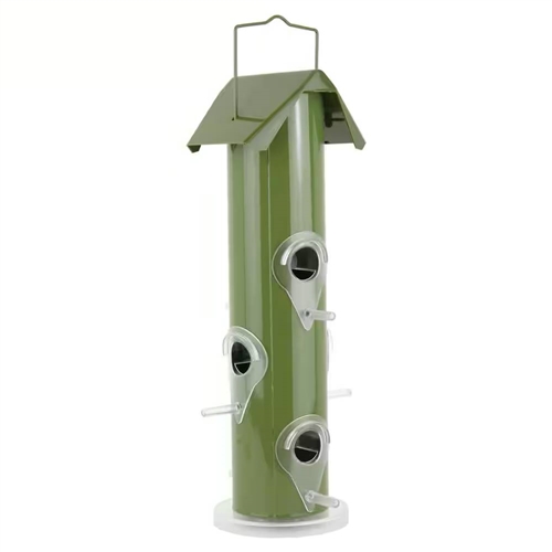 Outdoor Patio Garden 6-Perch Olive Green Metal Tube Bird Feeder