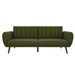 Green Linen Upholstered Futon Sofa Bed with Mid-Century Style Wooden Legs