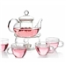 6-Piece Glass Tea Pot Set with 4 Cups Teapot Warmer and Infuser