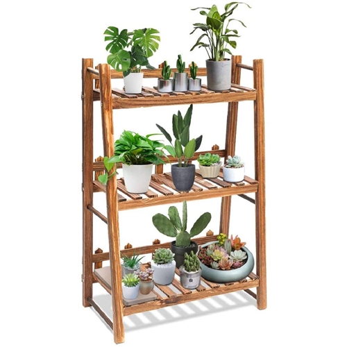 Indoor Outdoor Solid Wood 3 Shelf Folding Plant Stand Planter Shelves