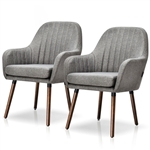 Set of 2 Retro Linen Accent Chair w/ Espresso Rubber Wood Frame - Grey