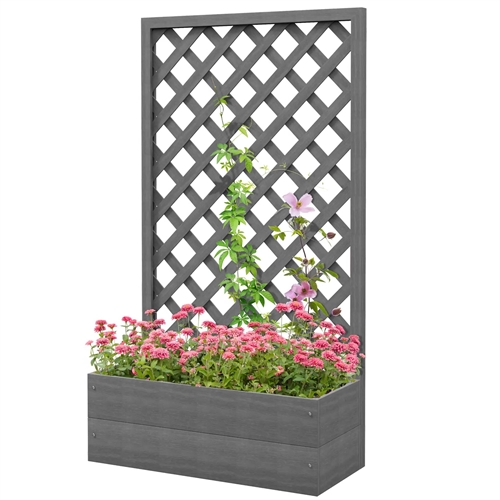 Outdoor Grey Wooden Lattice Trellis Raised Garden Bed Planter Box