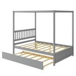 Gray Full Size Canopy Platform Bed with Twin Trundle Bed
