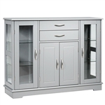 Grey  Wood 3 Tier Buffet Sideboard Cabinet with Glass Display Doors