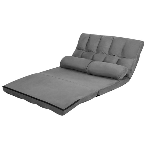Faux Suede Minimalist 5 Tilt Foldable Floor Sofa Bed Detachable Cloth Cover in Grey