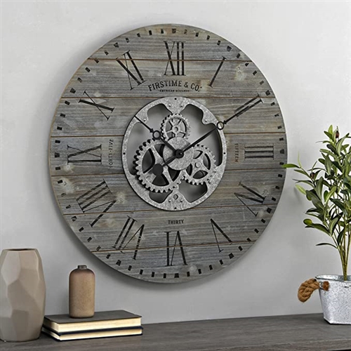Industrial FarmHome Round Oversized Wall Clock in Rustic Grey