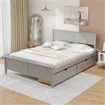 Full Size Grey Platform Bed Frame with 2 Storage Drawers