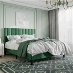 Full size Modern Green Velvet Upholstered Platform Bed with Headboard