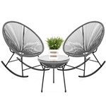 3 Piece Grey Oval Patio Woven Rocking Chair Bistro Set