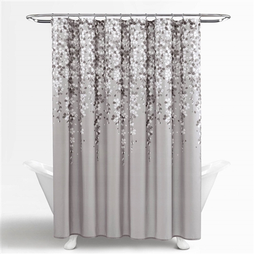 72-inch Grey Tones Floral Flowers Shower Curtain