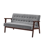 Modern Wooden Loveseat Sofa w/ Armrests Button Tufted Grey