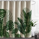 72"W x 72"H Tropical Green Leaves Linen Polyester Blend Shower Curtain
