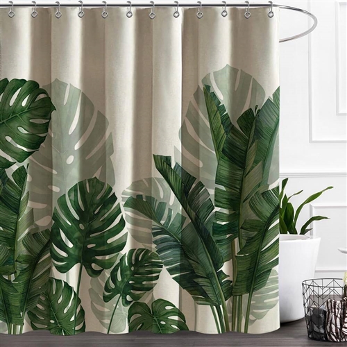 72"W x 72"H Tropical Green Botanical Linen Shower Curtain