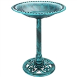 Outdoor Polyresin Bird Bath in Rustic Aged Green Copper Bronze Finish