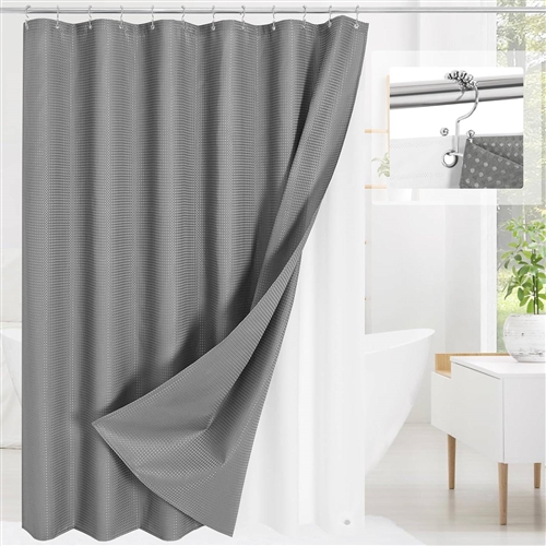 72"W x 78"L Grey Waffle Textured 3 in 1 Shower Curtain Set