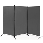 6-Ft Grey 3-Panel Room Divider Screen with Steel Base and Heavy Duty Hinges