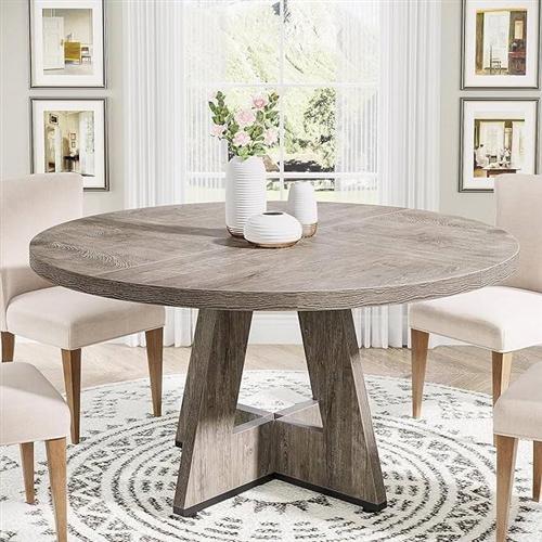 Farmhouse Retro Grey Round 47-in Wooden Kitchen Table