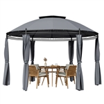 Circular Dome Hexagon Gazebo Canopy with Polyester Privacy Curtain in Grey