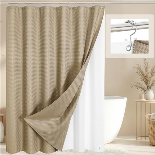 72"W x 78"L Beige Waffle Textured 3 in 1 Shower Curtain Set