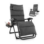 Grey Zero Gravity Adjustable Lounge Chair Removable Cushion Cup Holder Tray