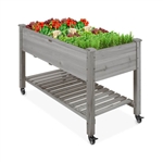 Grey Locking Wheels Raised Mobile Garden Elevated Wood Planter